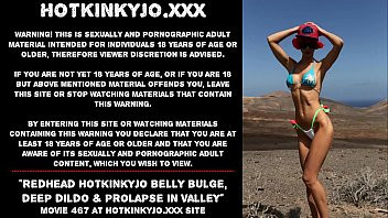 Play Redhead Hotkinkyjo belly bulge, deep dildo & prolapse in rocky valley